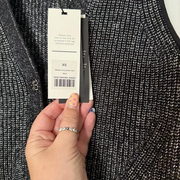 Me + Em Metallic Fancy Button Vest NEW Women's Size XS Black Silver $296 Wool - Picture 3 of 6